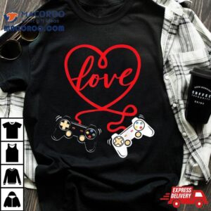 Video Gamer Valentines Day With Controllers Heart Tshirt