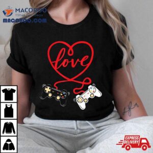 Video Gamer Valentines Day With Controllers Heart Tshirt