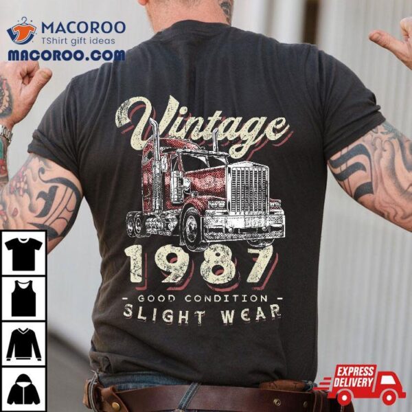 Vintage 1987 Trucker Big Rig Truck Driver 35th Birthday Shirt