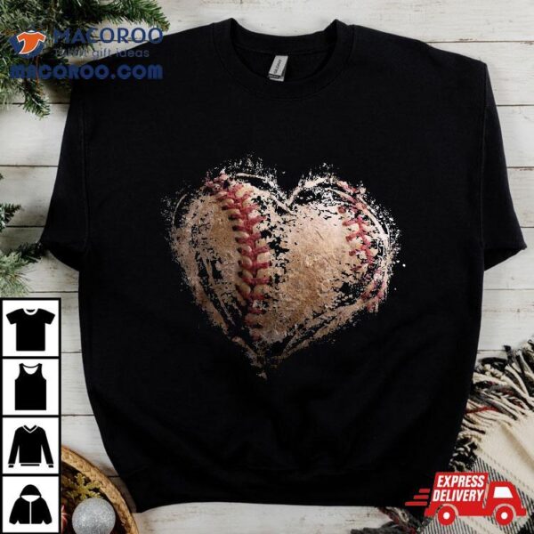 Vintage Baseball Heart Cute Mom Dad Softball Kids Shirt