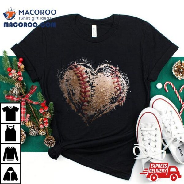 Vintage Baseball Heart Cute Mom Dad Softball Kids Shirt