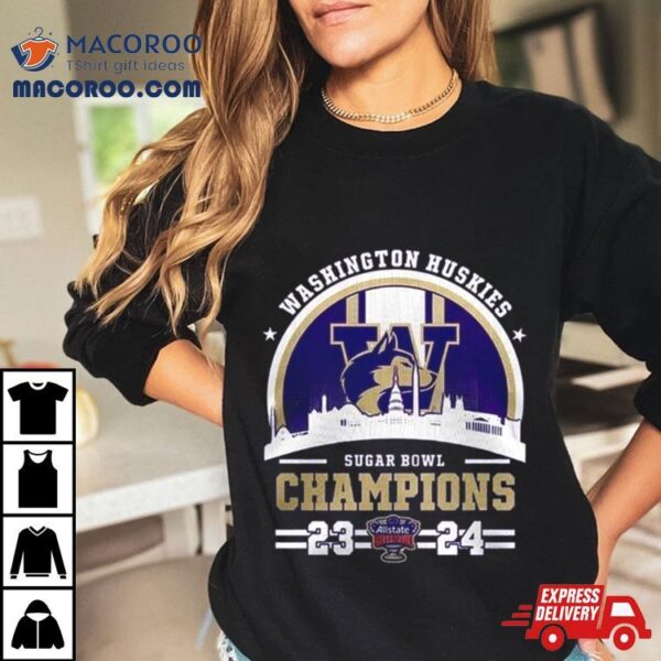 Washington Huskies Sugar Bowl Champions 23 24 Logo Skyline T Shirt