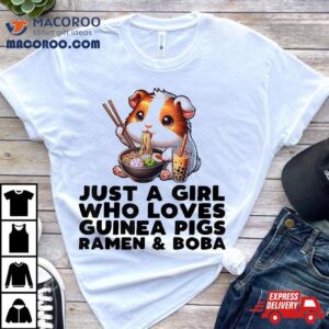 Anime Kawaii Guinea Pig Eating Ra & Drinking Boba Kids Shirt