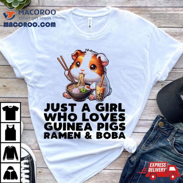 Anime Kawaii Guinea Pig Eating Ra & Drinking Boba Kids Shirt