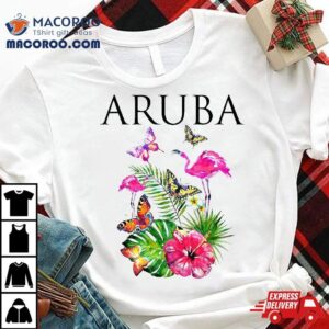 Aruba Flowers Paradise Butterflies Hawaii Print Shirt