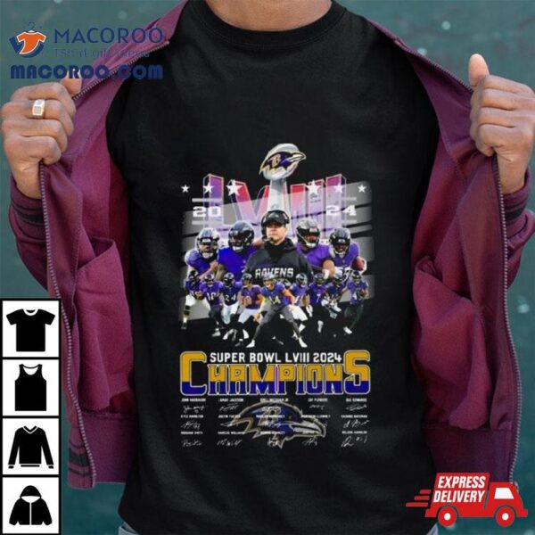 Baltimore Ravens Super Bowl Lviii 2024 Champions Signatures T Shirt