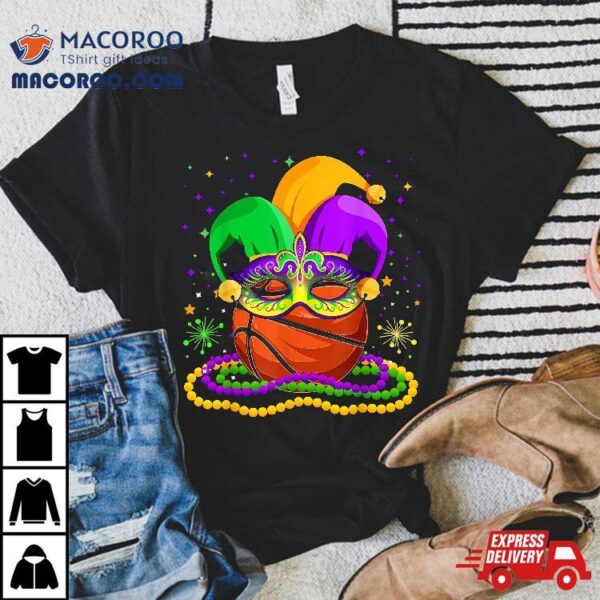 Basketball Wearing Jester Hat Masked Beads Mardi Gras Player Shirt