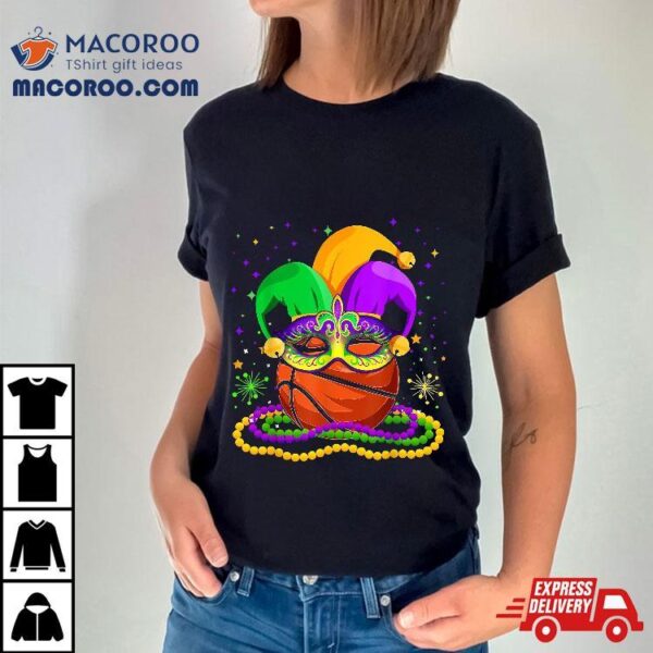 Basketball Wearing Jester Hat Masked Beads Mardi Gras Player Shirt