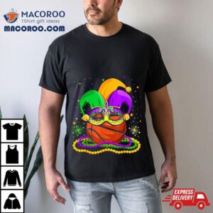 Basketball Wearing Jester Hat Masked Beads Mardi Gras Player Tshirt