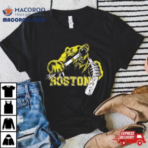 Boston Ice Hockey Bear Breaking Stick Logo Tshirt