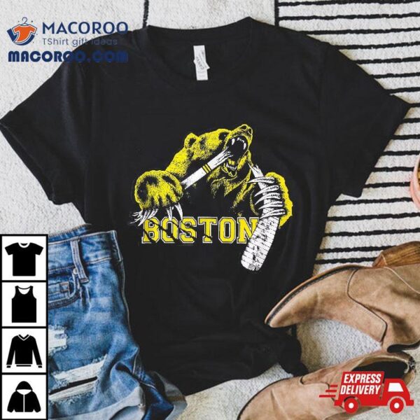 Boston Ice Hockey Bear Breaking Stick Logo Shirt