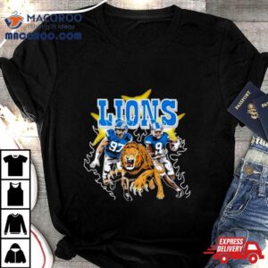 Burning Flame Detroit Football Lions Running Players Tshirt