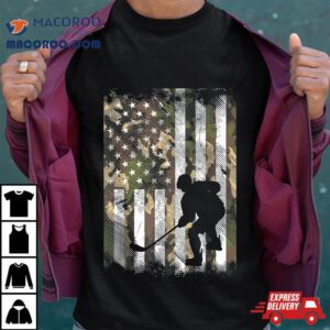 Camo Us Flag Ice Hockey Vintage Patriotic Player Goalie Tshirt