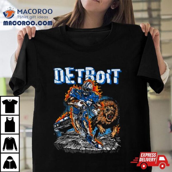 Detroit Lions Barry Sanders Skeleton And Mascot T Shirt