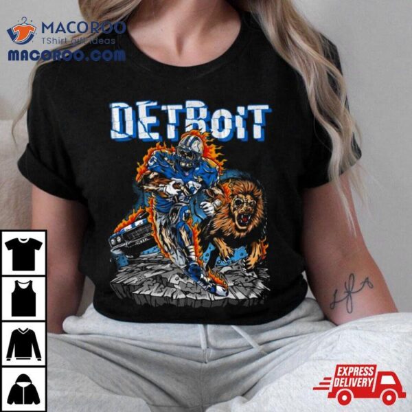 Detroit Lions Barry Sanders Skeleton And Mascot T Shirt