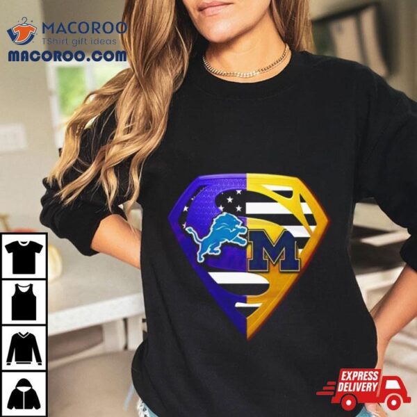 Diamond Detroit Lions And Michigan Wolverines Superman Logo Shirt