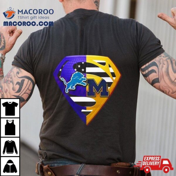 Diamond Detroit Lions And Michigan Wolverines Superman Logo Shirt