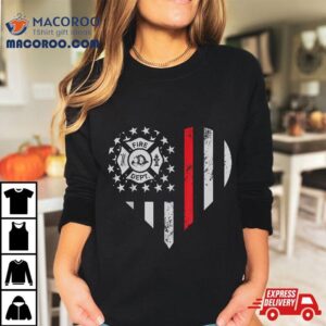 Firefighter Love Thin Red Line Heart Th Of July Usa Flag Tshirt