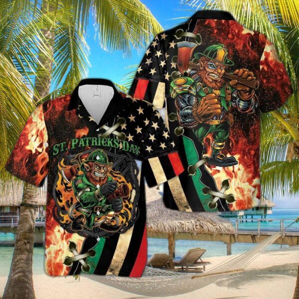 Firefighter Saint Patrick’s Day Leprechaun Hawaiian Shirt