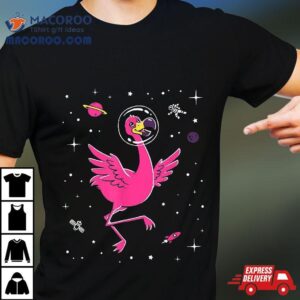 Flamingo In Space Cute Cartoon Bird Tee Tshirt