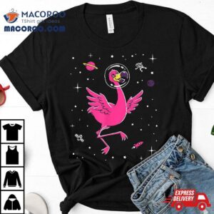 Flamingo In Space Cute Cartoon Bird Tee Tshirt