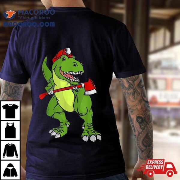 Funny Fireman Gift Firefighter Dinosaur Shirt