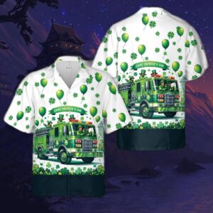 Green Fire Truck Patrick’s Day Hawaiian Shirt