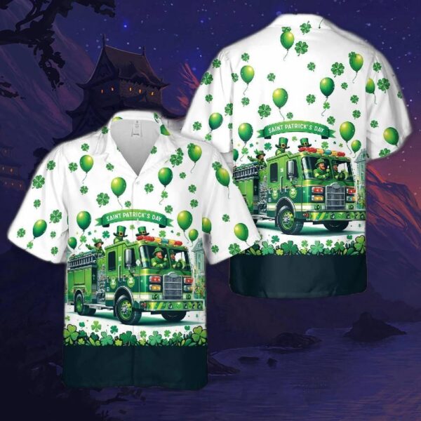 Green Fire Truck Patrick’s Day Hawaiian Shirt