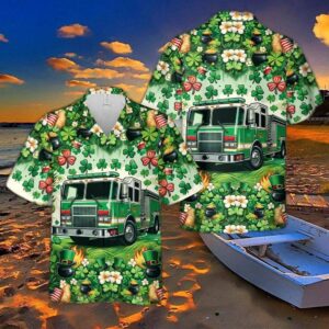 Green Fire Truck Patrick’s Day Hawaiian Shirt