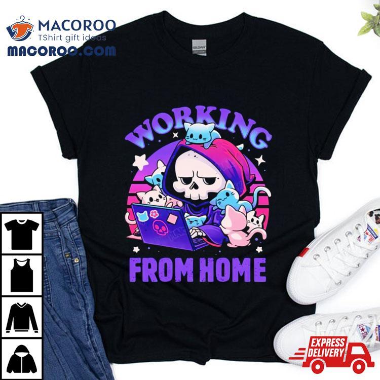 Grim Reaper Working From Home Surrounded By Cats Shirt Grim Reaper Working From Home Surrounded By Cats Shirt