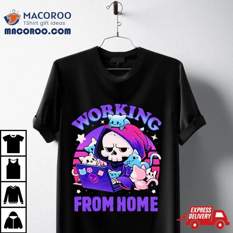 Grim Reaper Working From Home Surrounded By Cats Shirt Grim Reaper Working From Home Surrounded By Cats Shirt