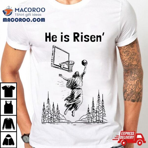 He Is Rizzin Funny Easter Jesus Playing Basketball Boys Kids Shirt