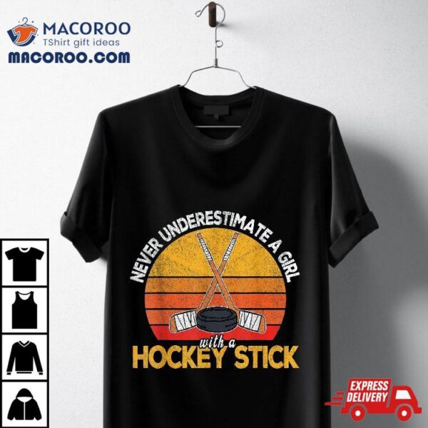 Ice Hockey For Girls Player Stick Retro Shirt