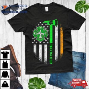 Irish American Flag Firefighter Usa Shamrock St Patricks Tshirt