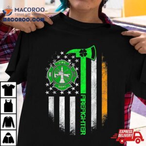 Irish American Flag Firefighter Usa Shamrock St Patricks Tshirt