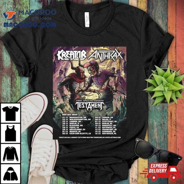 Kreator X Anthrax With Special Guests Testament Nov Dec 2024 Tour Schedule Lists T Shirt