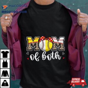 Mom Of Both Leopard Game Day Baseball Softball Mother S Tshirt