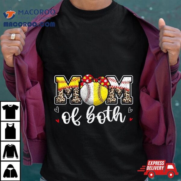 Mom Of Both Leopard Game Day Baseball Softball Mother’s Shirt