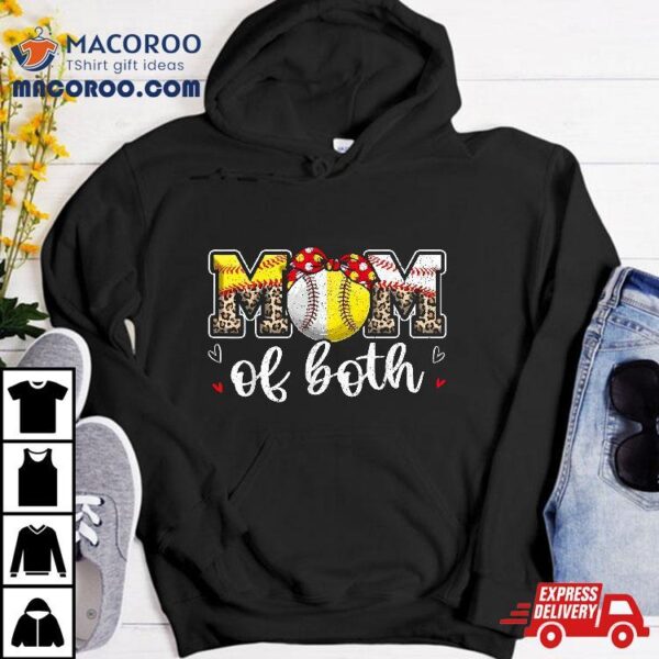 Mom Of Both Leopard Game Day Baseball Softball Mother’s Shirt