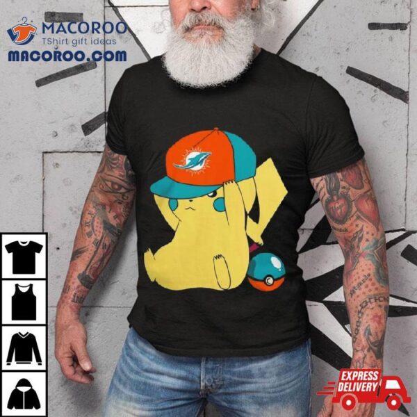 Pikachu Wear The Hat Miami Dolphins Football Logo T Shirts