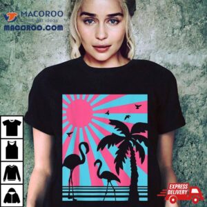 Pink Flamingo S Party Retro Vintage Beach Apparel Tshirt