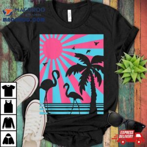 Pink Flamingo S Party Retro Vintage Beach Apparel Tshirt