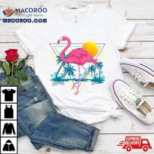 Pink Flamingo Beach Summer Vibes Palm Trees Tropical Tshirt