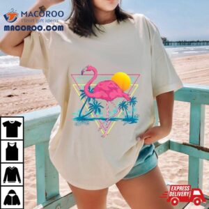 Pink Flamingo Beach Summer Vibes Palm Trees Tropical Tshirt