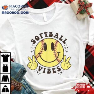 Smile Face Softball Vibes Game Day Life Mom Retro Tshirt