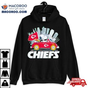 Snoopy And Woodstock Driving Car Kansas City Chiefs On Skyline Tshirt