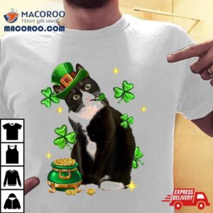 St Patricks Day Cute Tuxedo Cat Shamrock Irish Lover Shirt