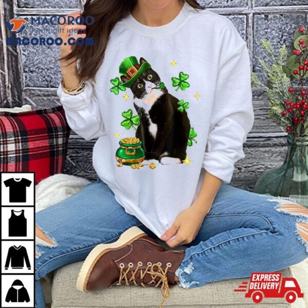 St Patricks Day Cute Tuxedo Cat Shamrock Irish Lover Shirt