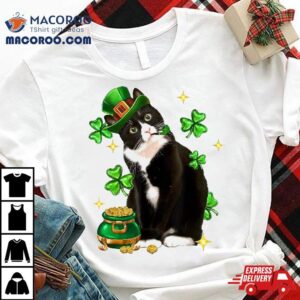 St Patricks Day Cute Tuxedo Cat Shamrock Irish Lover Tshirt