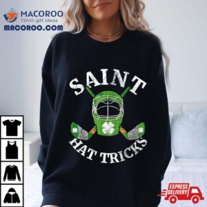 St Patricks Day Saint Hat Tricks Hockey Shamrock Kids Boys Tshirt